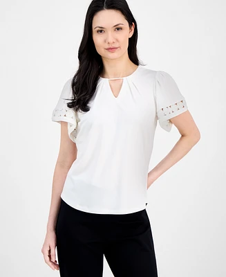 Anne Klein Women's Harmony Keyhole-Neck Flutter-Sleeve Top