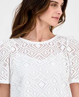 Anne Klein Women's Short-Sleeve Lace Overlay Blouse