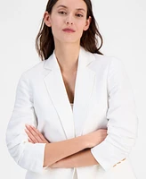 Anne Klein Women's Linen Blend Notch-Collar 3/4-Sleeve Open Jacket