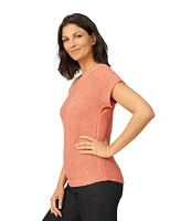Melissa Paige Women's Button-Back Short-Sleeve Tape-Yarn Sweater