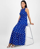 Anne Klein Women's Printed Smocked Tiered Maxi Dress