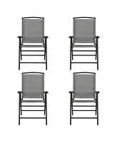Four Seasons Courtyard Sunny Isles Outdoor Folding Arm Chair Set, 4 Pack, Gray