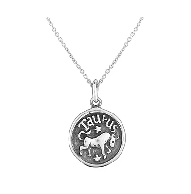 Bling Jewelry Taurus Zodiac Sign Astrology Horoscope Round Medallion Pendant For Men Women Necklace Antiqued Sterling Silver