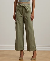 Lauren Ralph Petite Pleated Cotton Twill Wide-Leg Cargo Pants