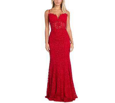 Morgan & Company Women's Sleeveless Glitter Lace Gown
