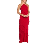Morgan & Company Women's Tiered Ruffled Chiffon Gown