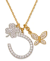 Kate Spade New York Two-Tone Cubic Zirconia Pave Lucky Charm Pendant Necklace, 18" + 3" extender