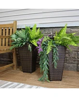 Tall Square Polyrattan Indoor/Outdoor Planter - -Inches Tall - Set of 2