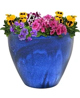 13.5" Large Ceramic Plant Pot - Round Outdoor Glazed Ceramic Planter Pot with Drainage - Imperial Blue - Resort