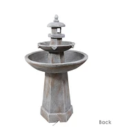 Sunnydaze Decor 40-Inch 2-Tiered Pagoda Outdoor Water Fountain with Led Light - Polyresin Lighted Backyard Water Feature