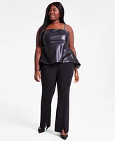 Bar Iii Trendy Plus Size Faux Leather Peplum Top Pull On Slit Hem Pants Exclusively At Macys