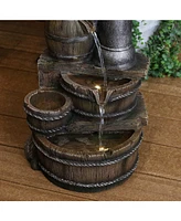 Sunnydaze Decor Cozy Farmhouse Pump and Barrels 23-Inch Outdoor Fountain with Led Lights - Polyresin - Electric Submersible Pump