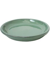 Ceramic Outdoor Flower Pot Saucers Set of 2 - Uv- and Frost-Resistant - Seafoam Glazed Finish