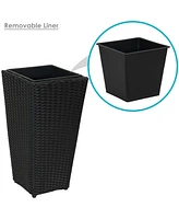 Sunnydaze Decor Black Polyrattan Planters with Handles - 3-Piece Set with 9-Inch, 11.5-Inch and 14.75-Inch Square Containers