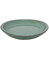 Ceramic Outdoor Flower Pot Saucers Set of 4 - Uv- and Frost-Resistant - Seafoam Glazed Finish