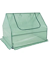 Outdoor Portable Mini Greenhouse Tent with 2 Zippered Side Doors and Iron Tube Frame - Green