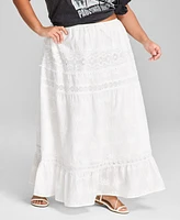 And Now This Plus Cotton Embroidered Lace-Trim Maxi Skirt, Exclusively at Macy's