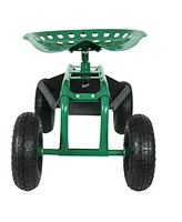 Sunnydaze Decor Rolling Garden Cart Scooter with Wheels and Tool Tray - 360-Degree Swivel Seat - Green