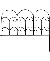 Victorian 7.5' Set of 5 Decorative Garden Fence Panels - Iron Border Fence - 18" W x 16" H Per Piece - Black