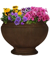 Sunnydaze Decor Elizabeth 15" Double-Walled Polyresin Outdoor Ribbed Urn Planter - Uv-Resistant Rust Finish