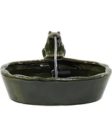 Sunnydaze Decor Ceramic Frog 7-Inch Outdoor Solar Fountain - Submersible Pump - Soothing Water Sounds - Glazed Green Finish