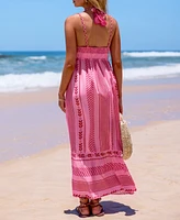 Cupshe Women's Pink Boho Square Neck Sleeveless Midi Beach Dress