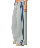 Edikted Women's Side Stripe Washed Low Rise Jeans