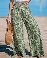 Cupshe Women's Green Damask Wide Leg Pants