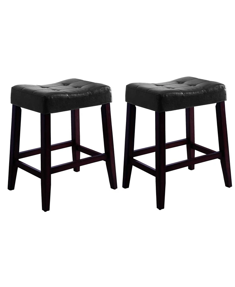 Slickblue Set of 2 Wooden Saddle Seat Stools with Button Tufts – Elegant Counter Height Seating