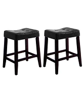 Slickblue Set of 2 Wooden Saddle Seat Stools with Button Tufts – Elegant Counter Height Seating