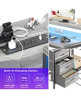 gaomon L Shaped Desk with Power Outlets & Led Lights