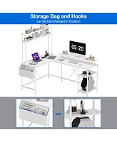 gaomon Reversible L Shaped Computer Desk with Hutch, 67" Gaming Desk with Led Lights & Power Outlets