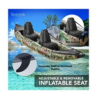 SereneLife 2-Person Inflatable Kayak Set, With Aluminum Oars & Pump, Camo Design