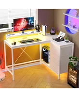 gaomon L Shaped Desk with Power Outlets & Led Lights