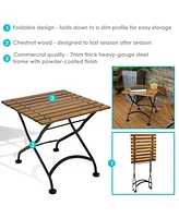 European Chestnut Wood Folding Square Side Table - For Indoor or Outdoor Use - 20-Inch - Brown