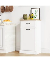 gaomon Tilt Out Trash Cabinet with Natural Rattan, Hidden Trash Can Cabinet 10 Gallon Trash Holder