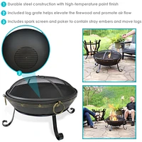 Sunnydaze Decor 25-Inch Diameter Victorian Steel Outdoor Wood Burning Fire Bowl with Handles and Spark Screen
