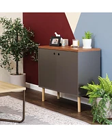 Mid-Century Modern 2-Door Accent Cabinet with Shelves - For Dining Room, Living or Bathroom Gray
