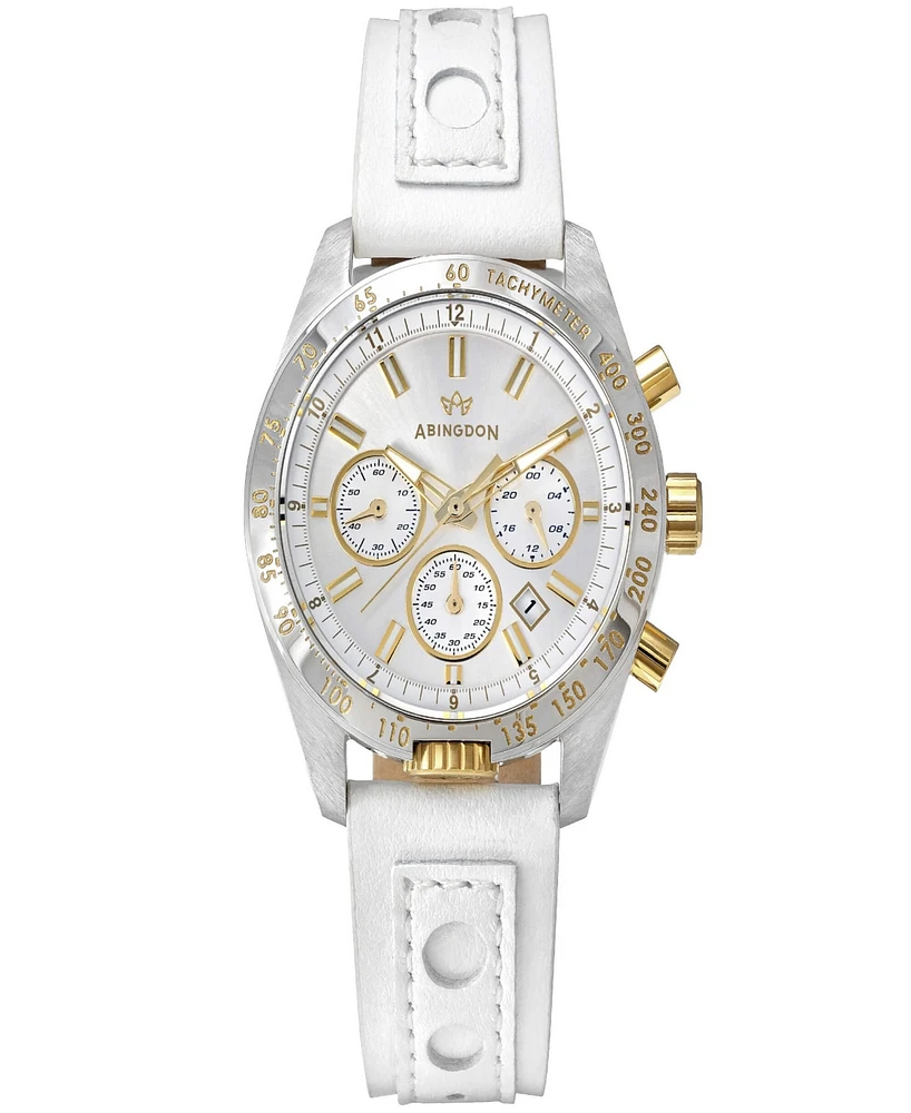 Abingdon Co. Women's Jordan Chronograph Multifunctional Champagne Leather Strap Watch, 40mm