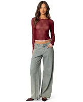 Edikted Women's Lacey Sheer Mesh Crew Neck Top