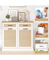 gaomon Tilt Out Trash Cabinet with Natural Rattan, Hidden Trash Can Cabinet 10 Gallon Trash Holder