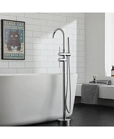 Freestanding Bathtub Faucet Floor Mount Tub Filler Faucet with Handheld Shower 360° Swivel Bathtub Faucet Set with Stainless Steel Water Supply P