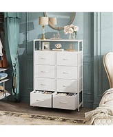 Wlive Fabric Dresser for Bedroom with Open Shelves Tall 8 Drawers Storage Tower Bins Chest of Closet Hallway