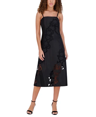 Siena Women's Embroidered Mesh Sleeveless Midi Dress