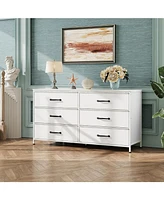Wlive Wide Fabric Dresser 6 Drawer Tv Stand for 60/" Dressers Bedroom Furniture Large Storage Tower Unit with Bins Bedro