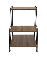 Sunnydaze Decor 21-Inch H 3-Tier Steel Side Table with Shelves with Faux Woodgrain Tabletops - For Living Room or Office - Brown