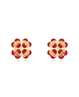 The Lovery Dark Red Enamel and Gold Clover Earrings 14K Gold