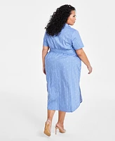 Nina Parker Plus Belted Striped-Print High-Low Dress