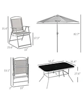 Outsunny 8 Piece Patio Dining Set with Umbrella Folding Chairs Table