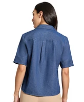 Jones New York Petite Cotton Short-Sleeve Chambray Shirt